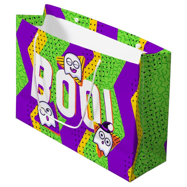 Halloween BOO Spöken Grön Festpåse (Framsidan Vinklad)