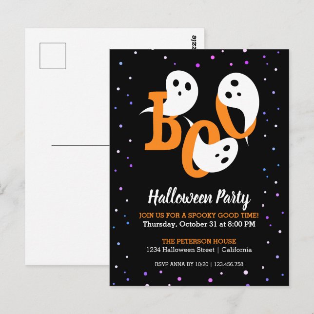 Halloween Boo Spöken Lila Konfetti Inbjudan (Fram/baksida)