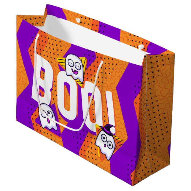 Halloween BOO Spöken Orange Presentpåse (Framsidan Vinklad)