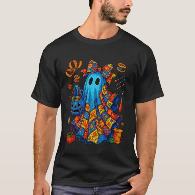 Halloween Boo Spökplockstickning Quilter Quilting  T Shirt (Framsida)
