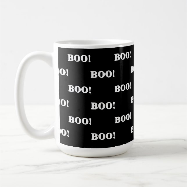 Halloween Boo Svart Vitt Kaffemugg (Vänster)