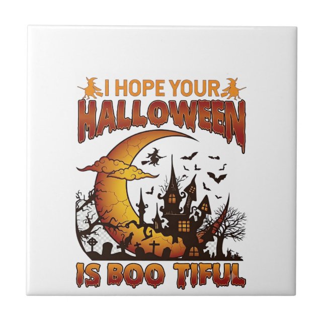 Halloween Boo Tiful Hus Spökhus Halvmåne Ba Kakelplatta (Framsidan)