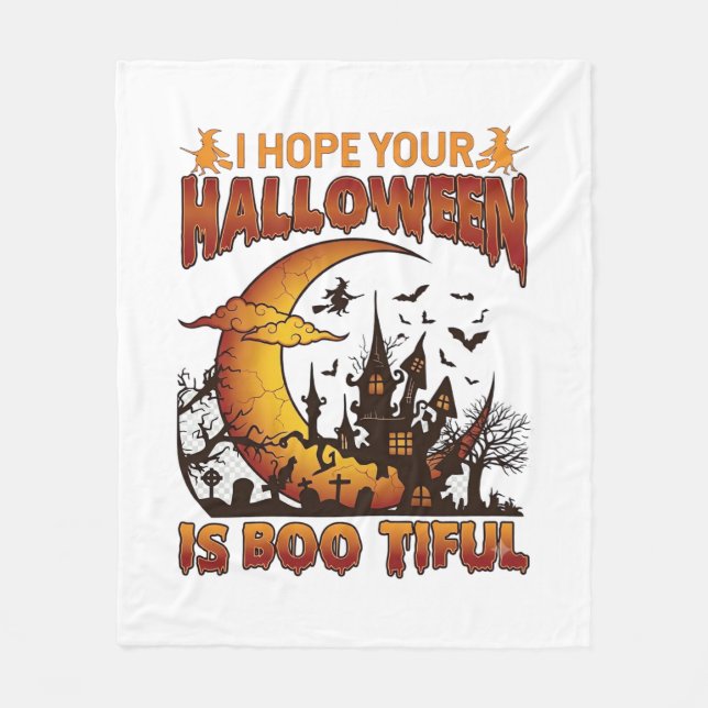 Halloween Boo Tiful Spökhus Halvmåne Ba Fleecefilt (Framsidan)