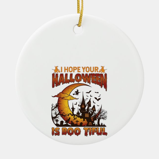 Halloween Boo Tiful Spökhus Halvmåne Ba Julgransprydnad Keramik (Framsidan)