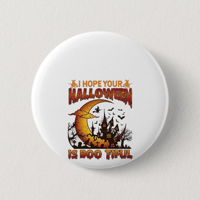 Halloween Boo Tiful Spökhus Halvmåne Ba Knapp (Framsida)