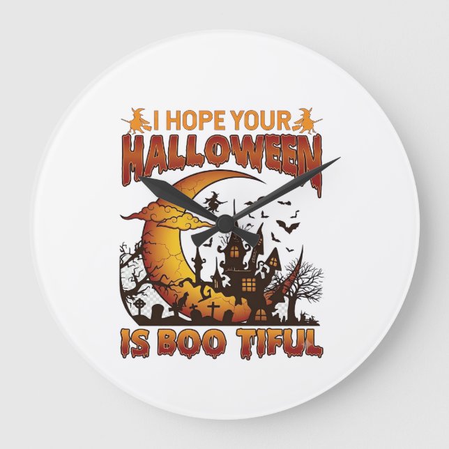 Halloween Boo Tiful Spökhus Halvmåne Ba Stor Klocka (Framsida)