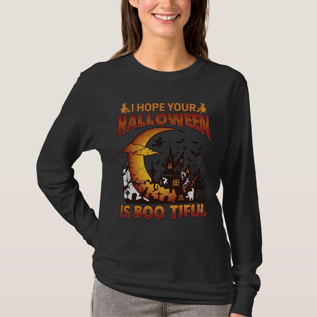 Halloween Boo Tiful Spökhus Halvmåne Ba T Shirt (Framsida)