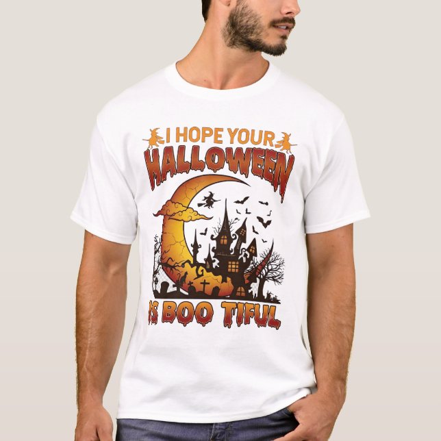 Halloween Boo Tiful Spökhus Halvmåne Ba T Shirt (Framsida)