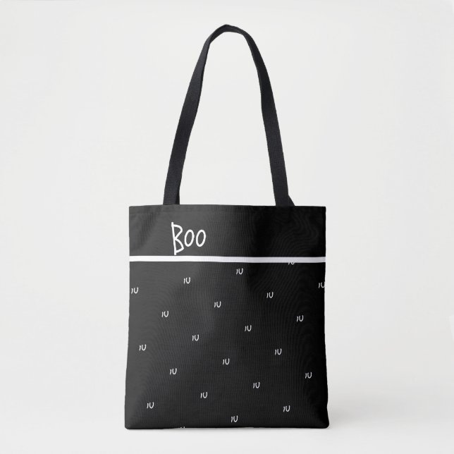 Halloween boo typografi svart och vit tygkasse (Framsida)