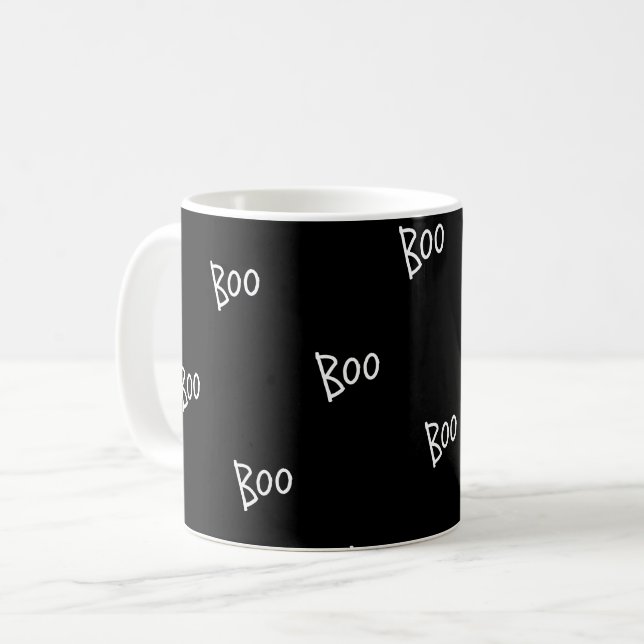 Halloween boo typografi svart vitt kaffemugg (Framsida vänster)
