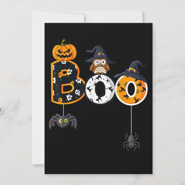 Halloween Boo-Uggla Med Häxhatt Spindlar Inbjudningar (Framsida)