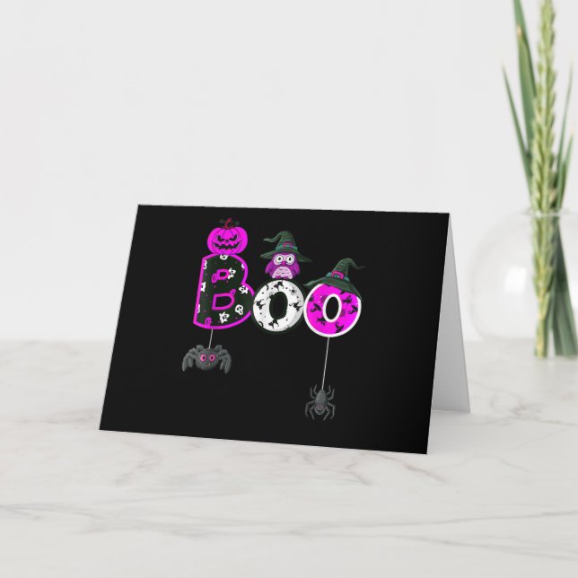 Halloween Boo Uggla Med Häxhatt Spindlar Pojkar Fl Kort (Framsida)