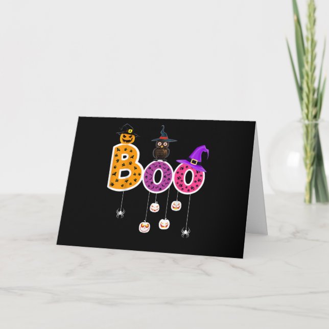 Halloween Boo Uggla Med Häxhatt Spindlar Pojkar Fl Kort (Framsida)