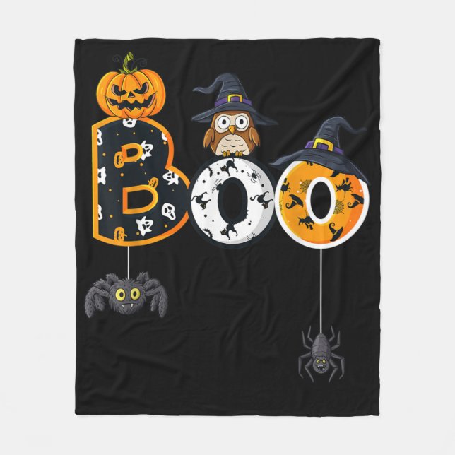 Halloween Boo Uggla med vinklingsspindlar Fleecefilt (Framsidan)