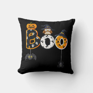 Halloween Boo Uggla med vinklingsspindlar Kudde