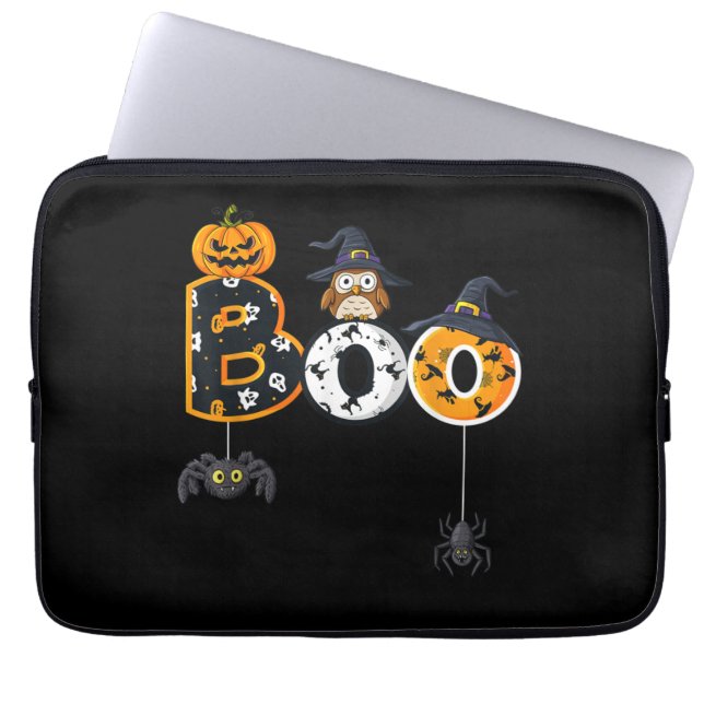 Halloween Boo Uggla med vinklingsspindlar Laptop Fodral (Framsidan)