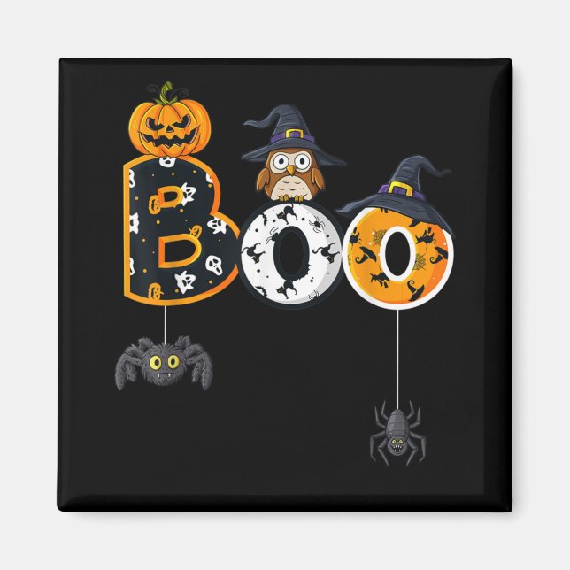 Halloween Boo Uggla med vinklingsspindlar Magnet (Framsidan)