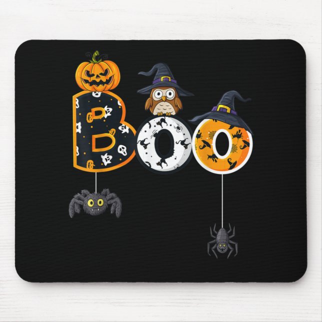 Halloween Boo Uggla med vinklingsspindlar Musmatta (Framsidan)