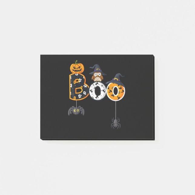 Halloween Boo Uggla med vinklingsspindlar Post-it Block (Framsida)