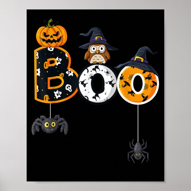 Halloween Boo Uggla med vinklingsspindlar Poster (Framsidan)