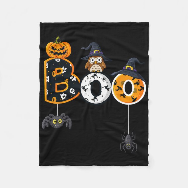 Halloween Boo Uggla med Witch Hat Spiders Boys Gir Fleecefilt (Framsidan)