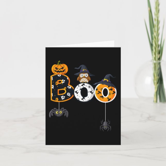Halloween Boo Uggla med Witch Hat Spiders Boys Gir Kort (Framsida)