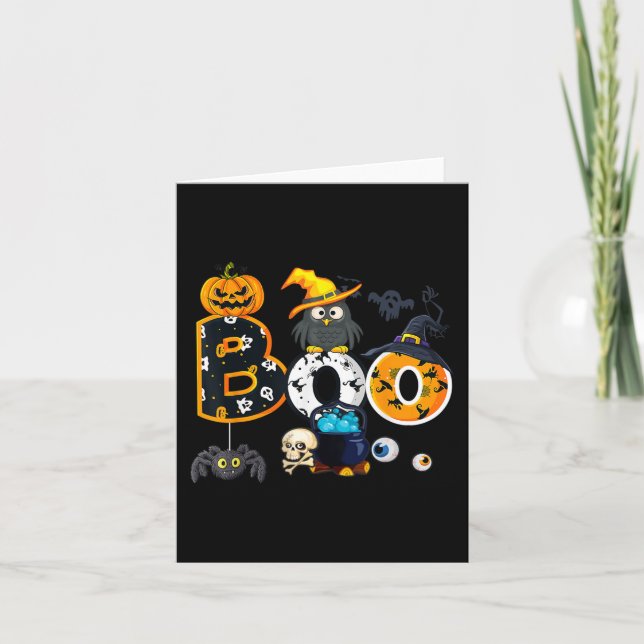 Halloween Boo Uggla med Witch Hat Spiders Boys Gir Kort (Framsida)