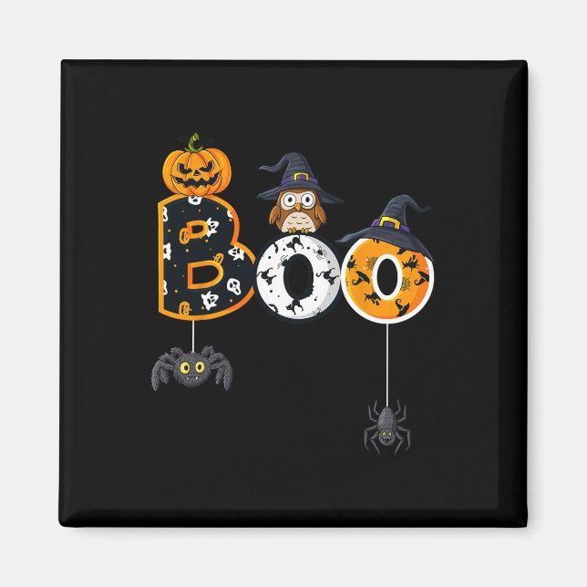 Halloween Boo Uggla med Witch Hat Spiders Boys Gir Magnet (Framsidan)