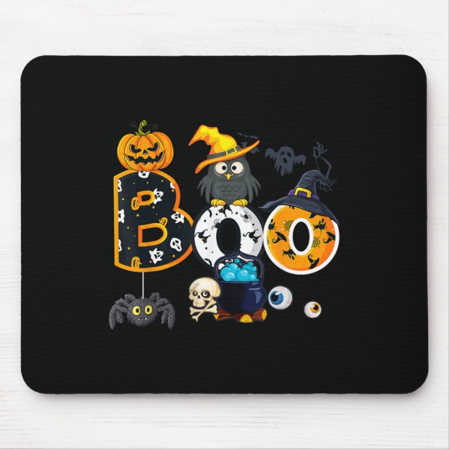 Halloween Boo Uggla med Witch Hat Spiders Boys Gir Musmatta (Framsidan)