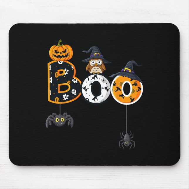 Halloween Boo Uggla med Witch Hat Spiders Boys Gir Musmatta (Framsidan)