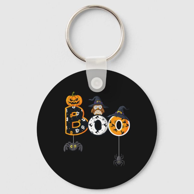 Halloween Boo Uggla med Witch Hat Spiders Boys Gir Nyckelring (Framsida)