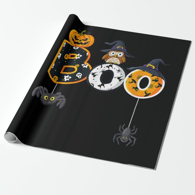 Halloween Boo Uggla med Witch Hat Spiders Boys Gir Presentpapper (Utrullad)