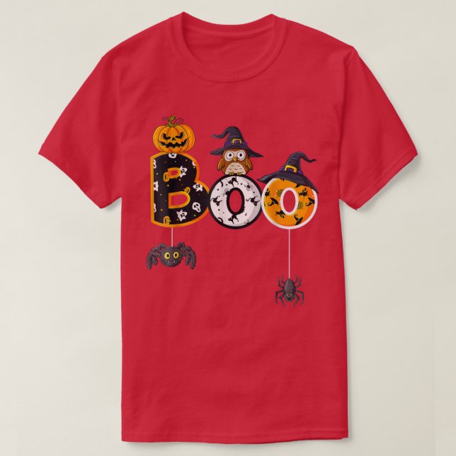 Halloween Boo Uggla med Witch Hat Spiders Boys Gir T Shirt (Design framsida)