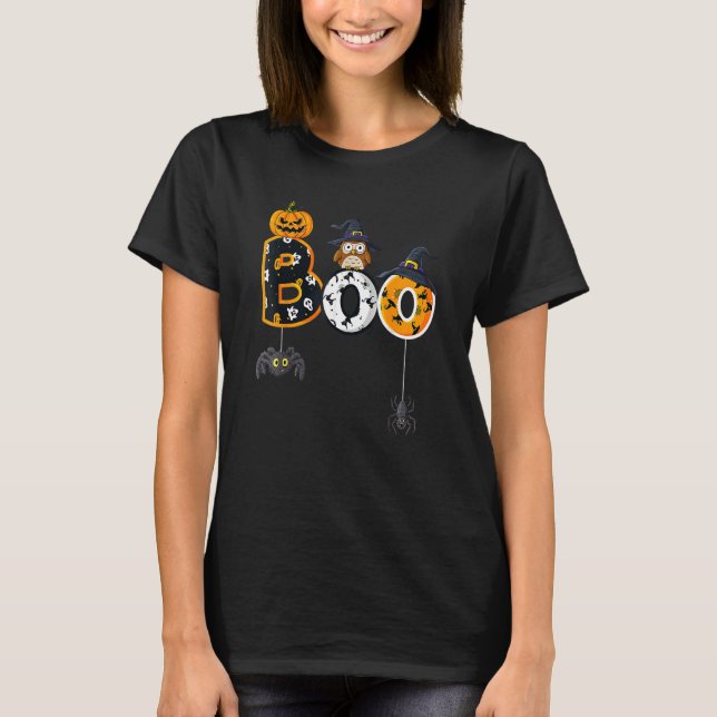 Halloween Boo Uggla med Witch Hat Spiders Boys Gir T Shirt (Framsida)