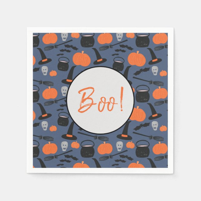 Halloween Boo Witch Pumpkin Fladdermus Broomstick Pappersservett (Framsidan)