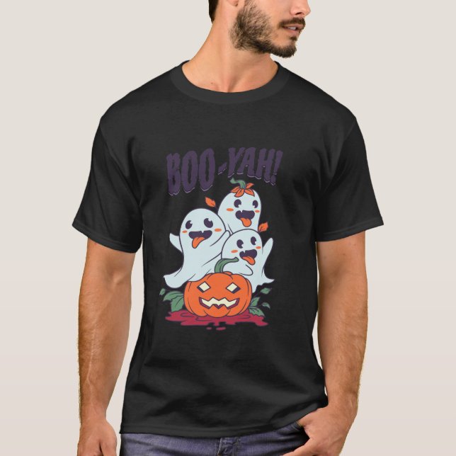 Halloween Boo Yah Funny Ghost Jack o lantern Pumpk T Shirt (Framsida)
