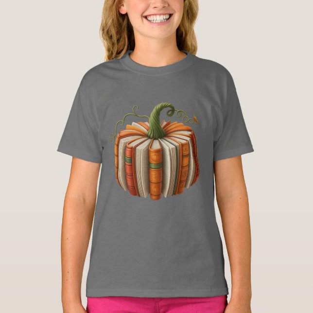 Halloween Bookish Pumpkin Shirt - fallläsning T (Framsida)