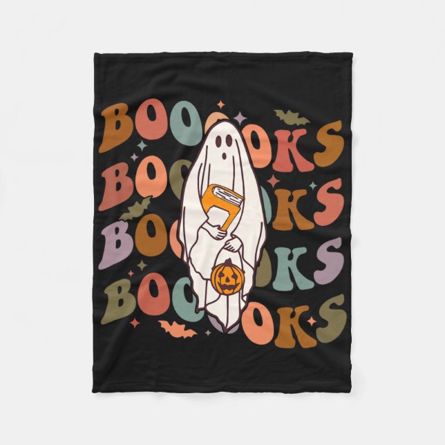Halloween Boooks Cute Ghost Boo Reading Bokar Adu Fleecefilt (Framsidan)