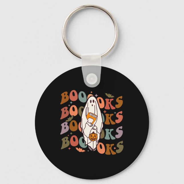 Halloween Boooks Cute Ghost Boo Reading Bokar Adu Nyckelring (Framsida)