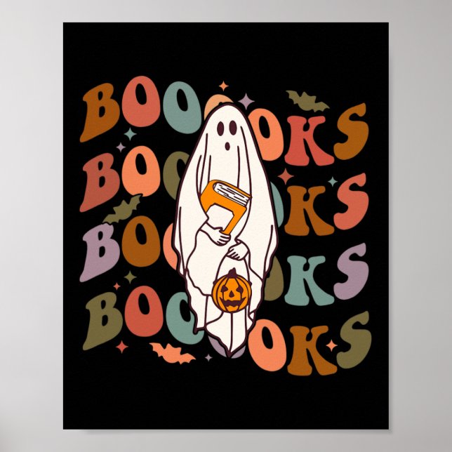 Halloween Boooks Cute Ghost Boo Reading Bokar Adu Poster (Framsidan)