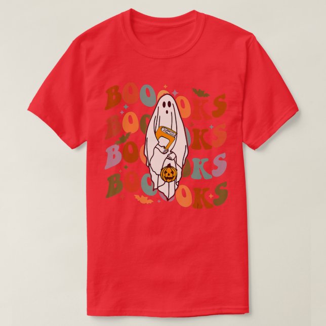 Halloween Boooks Cute Ghost Boo Reading Bokar Adu T Shirt (Design framsida)