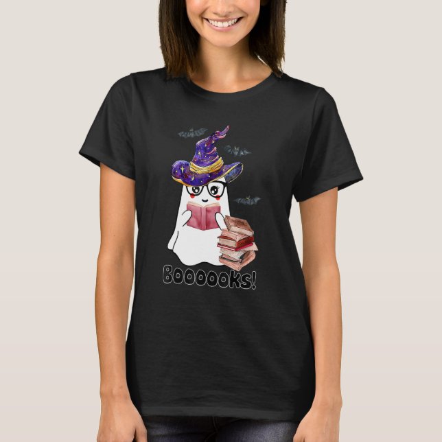 Halloween Booooks Ghost Reading Boo Read Books Lib T Shirt (Framsida)