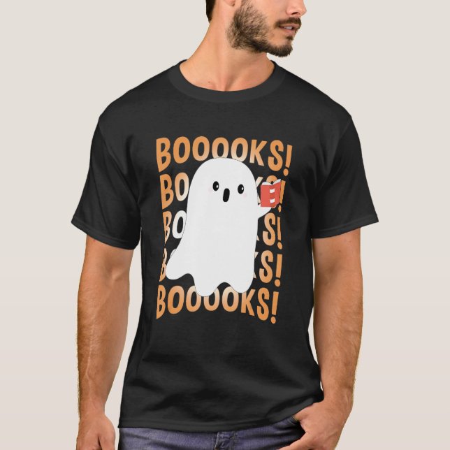 Halloween Booooks Ghost Reading Boo Read Books Lib T Shirt (Framsida)