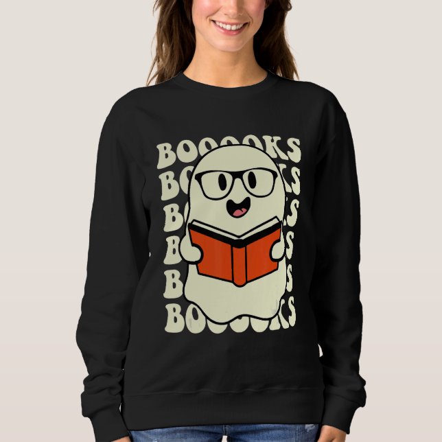 Halloween Booooks Söt Spöke Boo Läsböcker Vuxna T Shirt (Framsida)