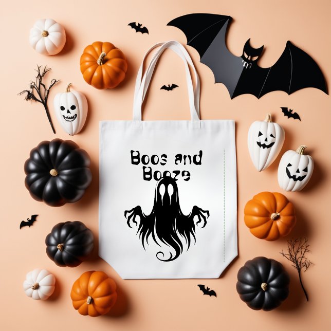 Halloween Boos and Booze Black Ghost Tote Bag Tygkasse (Skapare uppladdad)