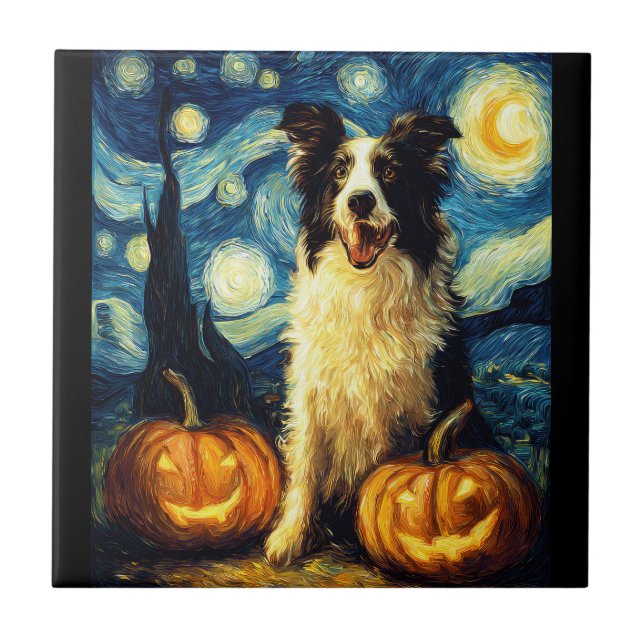 Halloween Border Collie Höst Pumpa Kakelplatta (Framsidan)