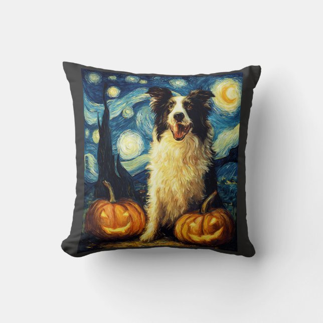 Halloween Border Collie Höst Pumpa Kudde (Framsida)