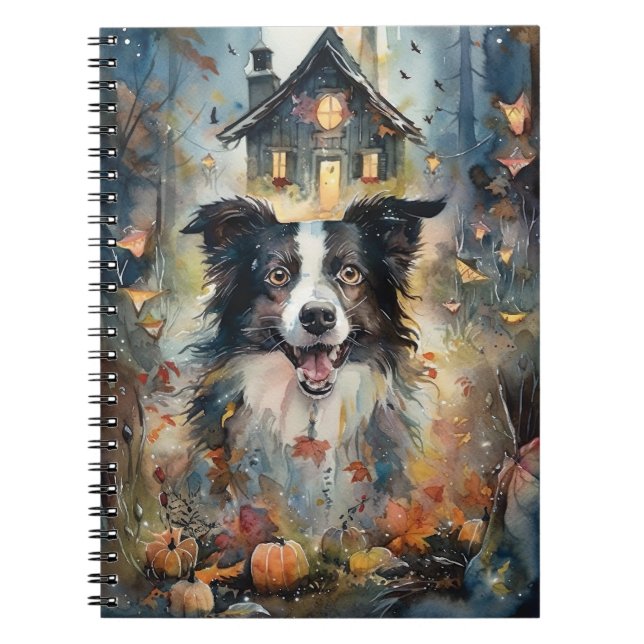Halloween Border Collie Med Pumpa Skräck Anteckningsbok (Framsidan)