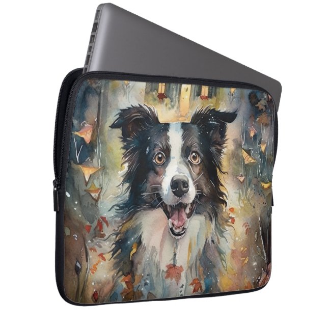 Halloween Border Collie Med Pumpor Skräckinjagande Laptop Fodral (Framsidan Höger)