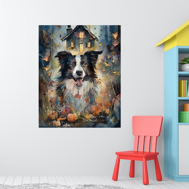 Halloween Border Collie Med Pumpor Skräckinjagande Poster (Barnkammare 1)